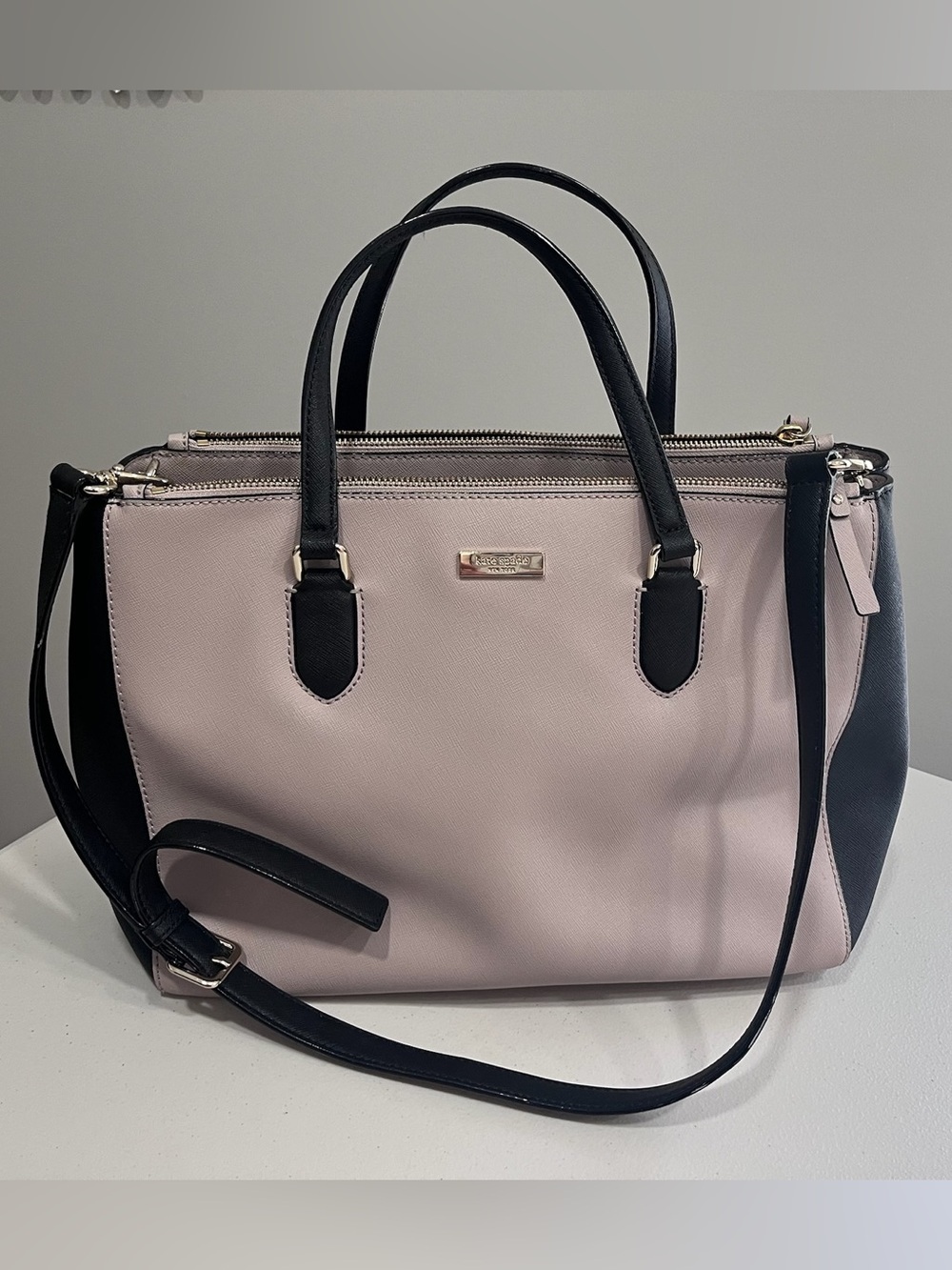 Kate Spade New York Blush Pink & Black Saffiano Leather Satchel Crossbody Bag